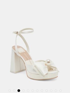 Dolce Vita Ivory Platform Ankle-Strap Sandal with Pearl Bow